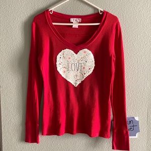 New OP Women’s/Misses Waffle Knit V-Neck Floral Love Graphic Top